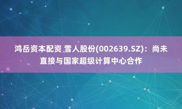 鸿岳资本配资 雪人股份(002639.SZ)：尚未直接与国家超级计算中心合作