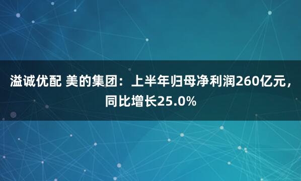 溢诚优配 美的集团：上半年归母净利润260亿元，同比增长25.0%